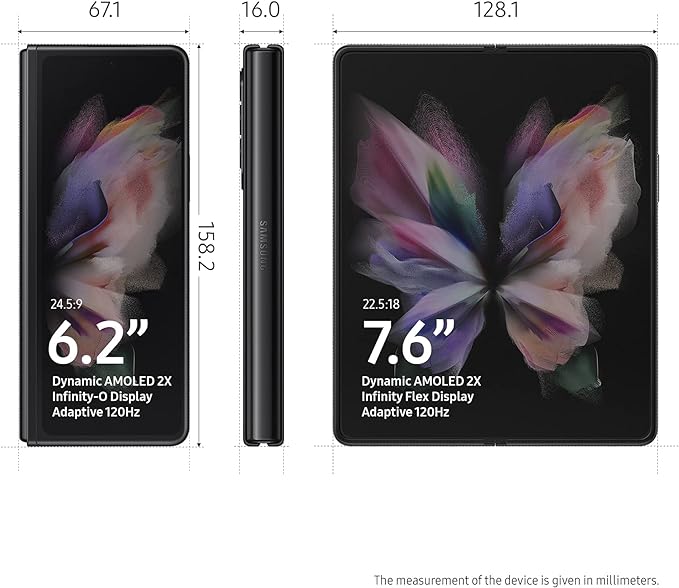 Samsung Galaxy Z Fold 3 Factory Unlocked Android Cell Phone Smartphone Tablet 2-in-1 Foldable Dual Screen Under Display Camera 256GB Storage, Phantom Black